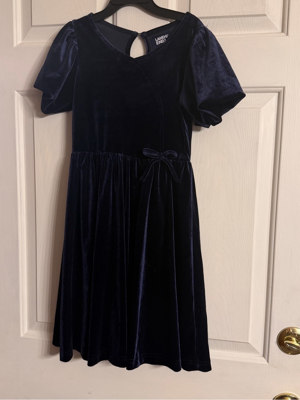 Lands' End Girls' Navy Velour Short-Sleeve Party Dress M 7/8